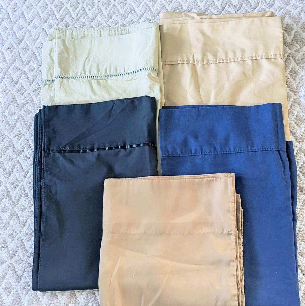 Set of Four Pillowcases in Neutral Tones. Bottom Set is Satin.
